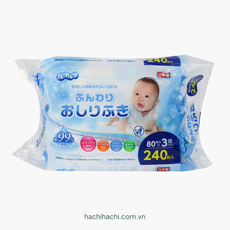 Set 3 gói giấy ướt 80 tờ cho bé (100% tinh khiết)

